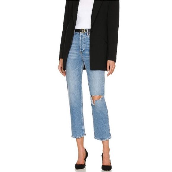 Re/Done Originals 70s Stovepipe Jeans 26 Rodeo Indigo with Hole - Picture 1 of 8